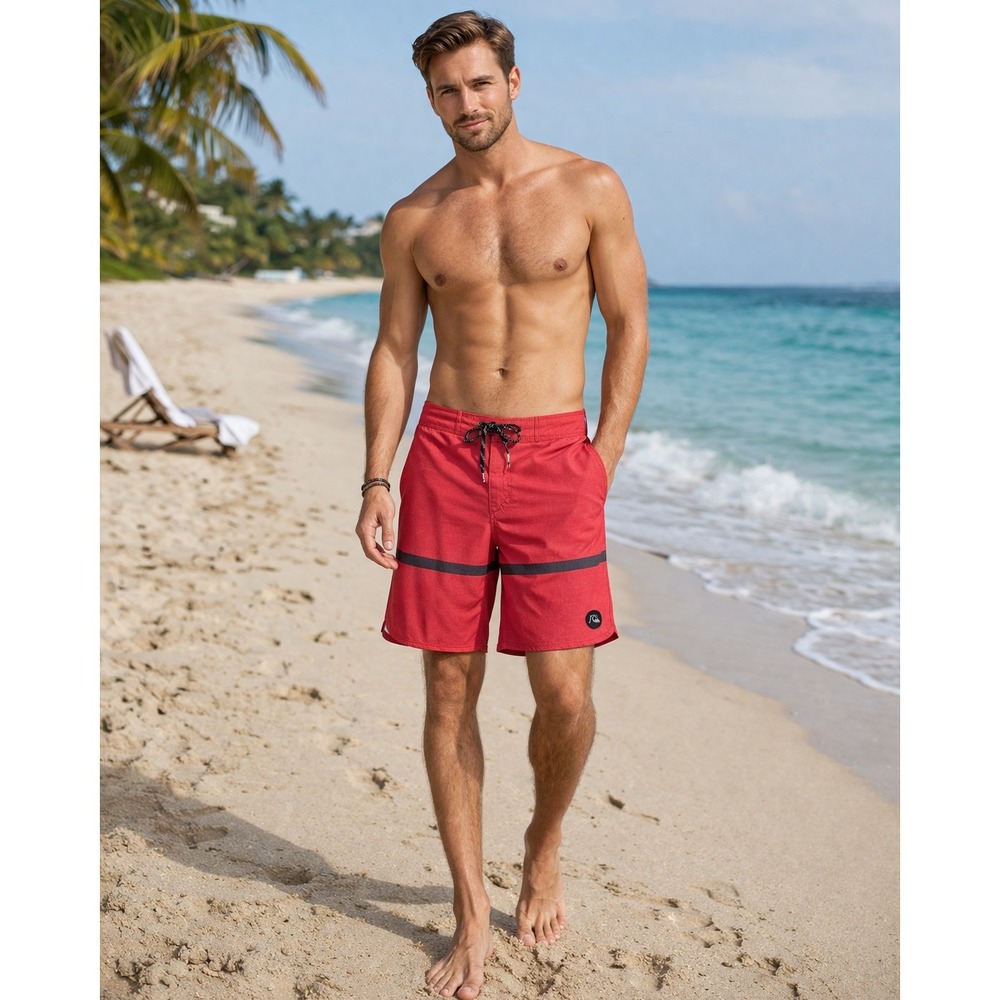 Quiksilver Board Shorts Mens 34 Red Adjustable Waist Stretch Beach Swim Surfing